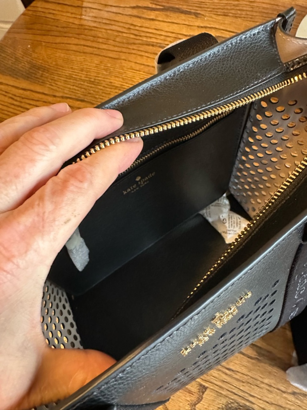 kate spade Black Perforated Leather Tote with Detachable Strap NWT $369 - Picture 6 of 6